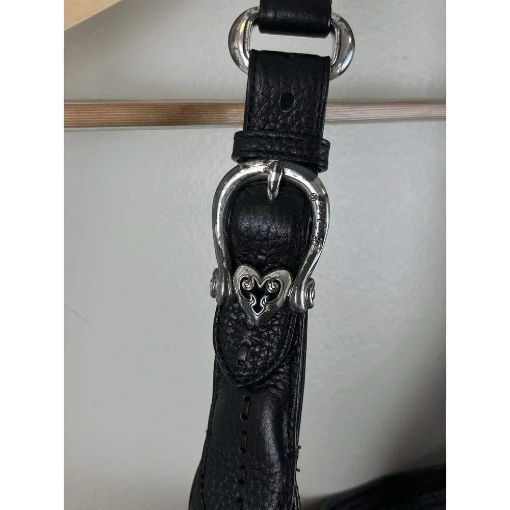 BRIGHTON Masterpiece Niki Hobo Leather Lace Shoulder Handbag Black Y2K